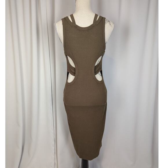 T.LA Ribbed Cutout Bodycon Midi Dress Brown Tank Style Size Small - Picture 14 of 16